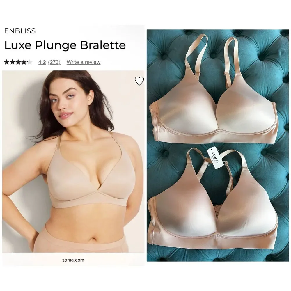 2 Soma Embliss Luxe Plunge Bralette Wireless Bra Bundle One NWT size XXL Nude
